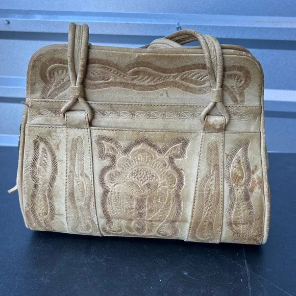 Vintage 1960's Leather Tooled Womens Purse Bag Western Vintage Retro Bag VTG - Picture 1 of 14